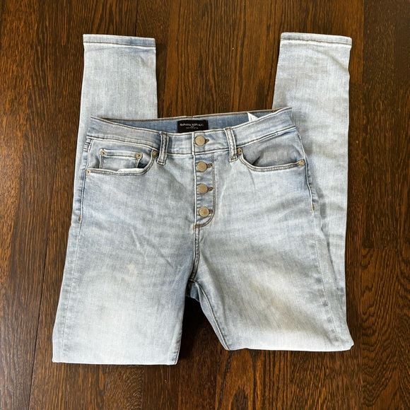 Banana Republic Jeans Womens 27 4 Petite Blue High Rise Skinny Button Fly Denim - Picture 2 of 8